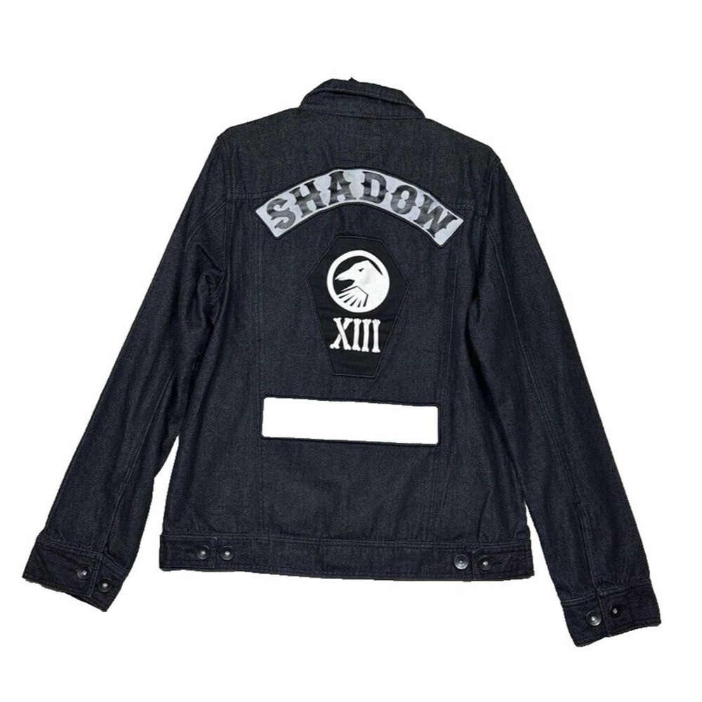 Shadow 13 World Tour Mens Large Black Denim Jacket Buttons Tailored Fit NWT